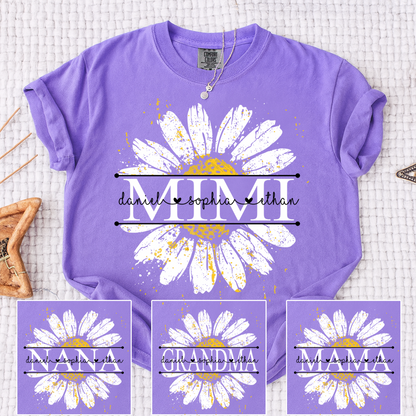 Comfort Personalized Mimi Shirt with Grandkids Names, Daisy Flower Graphic Family T Shirt