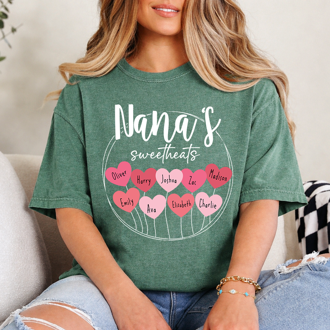 Nana’s Sweethearts Shirt, Personalized Heart Names Family T Shirt
