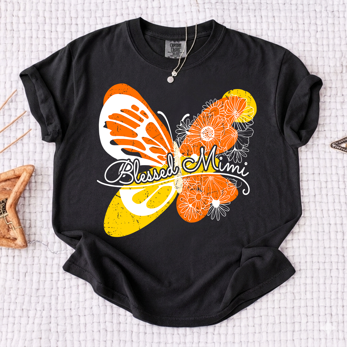 Comfort Colors Personalized Blessed Mimi Shirt with Butterfly and Floral Design, Custom Grandkids Names