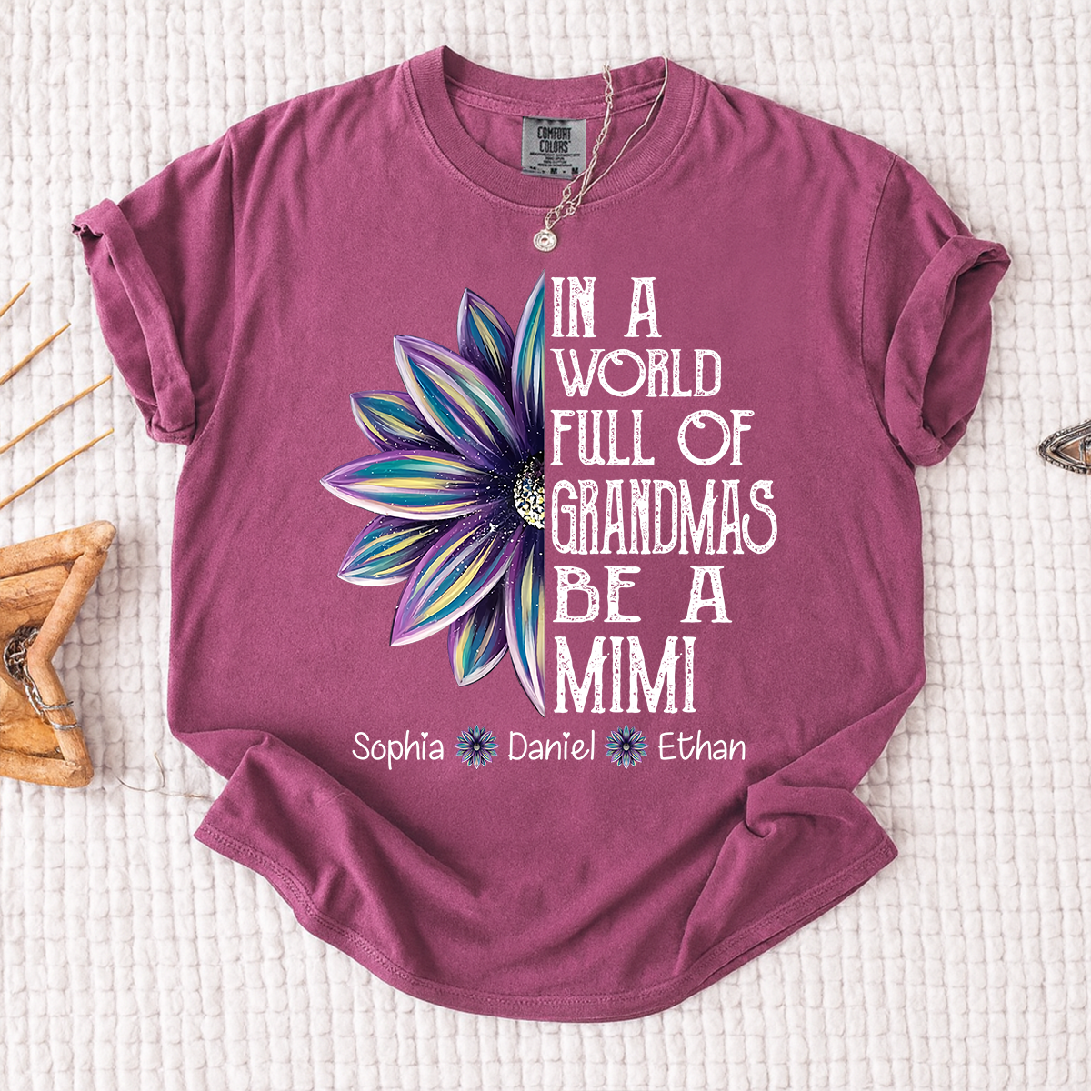 Comfort Colors Personalized Mimi Shirt with Kids Names In a World Full of Grandmas Be a Mimi with Floral Graphic Custom Family Tee