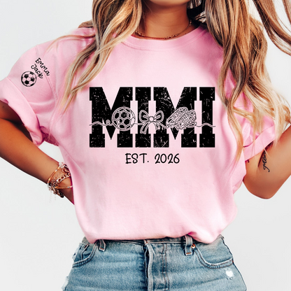 Mimi Est 2026 Soccer Grandma Shirt Personalized Grandkids Names Family T Shirt