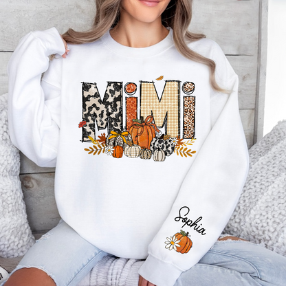 Preppy Fall Mimi Custom Grandma Pumkin Sweatshirt, Personalized For Grandma And Kids