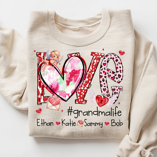 Personalized Love Grandma Life Sweatshirt, Custom Valentine Heart Design