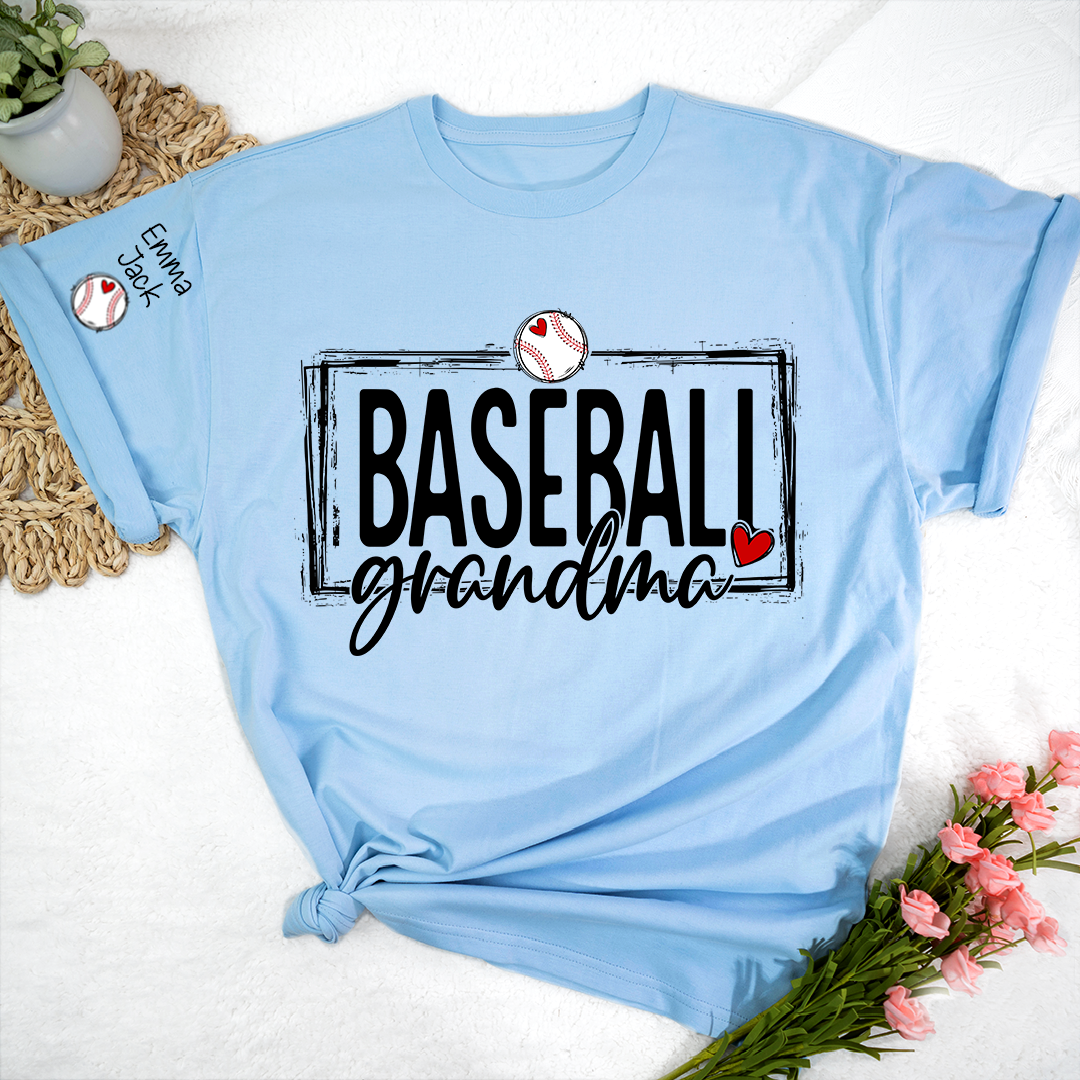 Baseball Grandma T-Shirt, Personalized Grandma T-Shirt for Baseball Lovers with Custom Name
