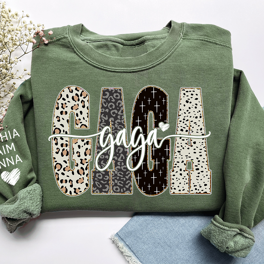 Personalized Gaga Leopard Sweatshirt – Custom Bible Style Design, Unique Gift for Grandma and Her Grandkids