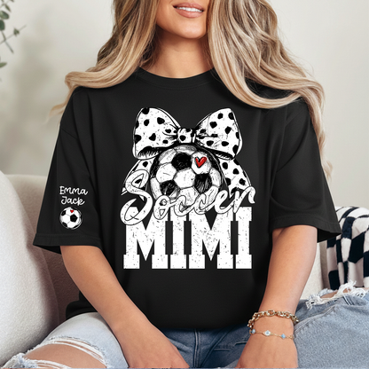Personalized Soccer Mimi Shirt, Soccer Ball and Bow Design with Kids Names