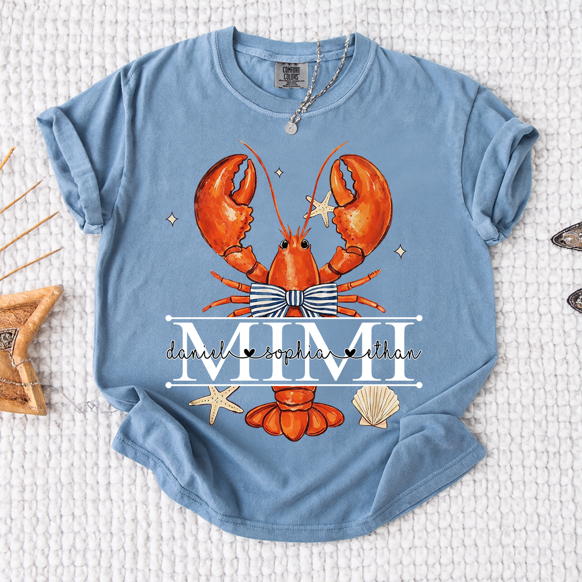 Comfort Colors® Lobster Mimi Shirt for Grandma, Customizable Name Summer T-Shirt, Fun Seafood Design Tee