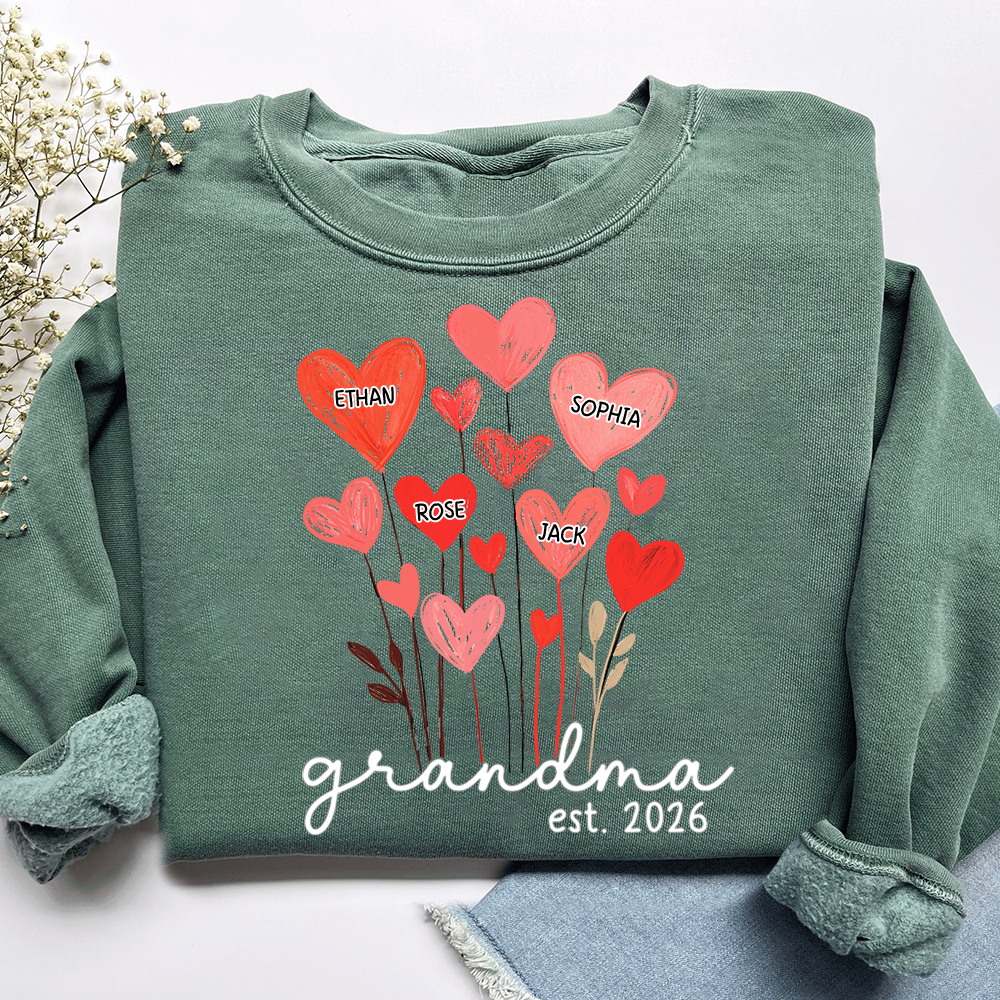 Personalized Grandma Sweatshirt, custom Heart For Gift Grandma And Kids
