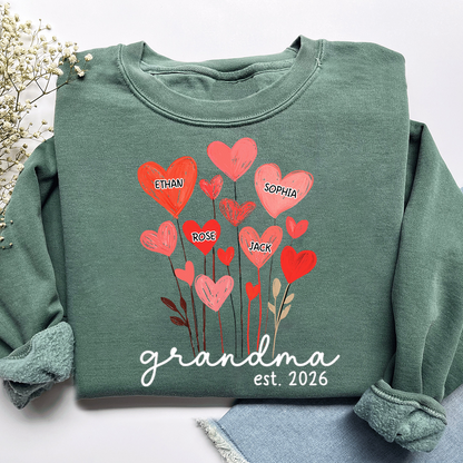 Personalized Grandma Sweatshirt, custom Heart For Gift Grandma And Kids