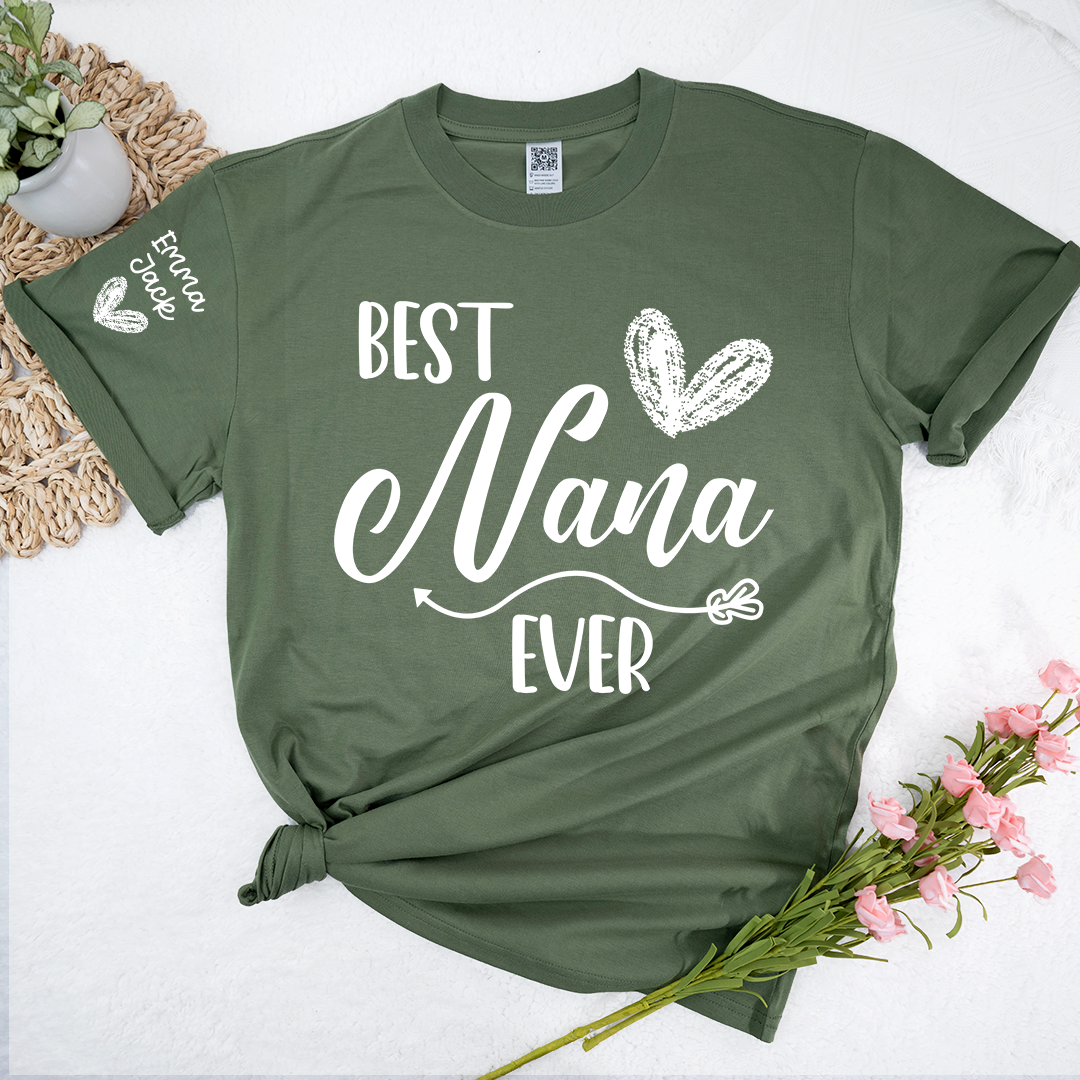 Best Nana Ever Shirt – Personalized Nana T-Shirt with Custom Names and Heart Design