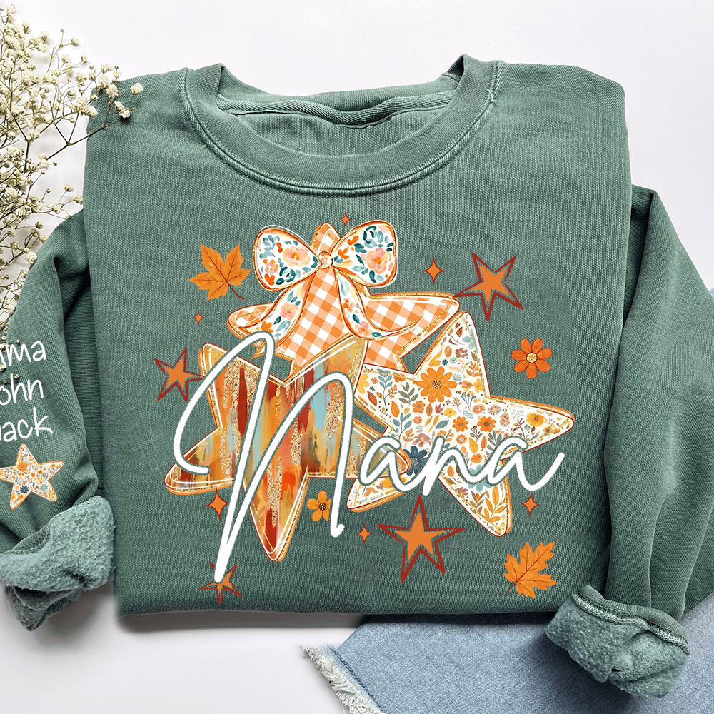 Personalized Nana Shirt for Women, Autumn Star Floral Design Tee, Custom Grandma T Shirt, Cozy Family Gift