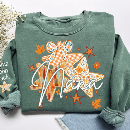 Personalized Nana Shirt for Women, Autumn Star Floral Design Tee, Custom Grandma T Shirt, Cozy Family Gift