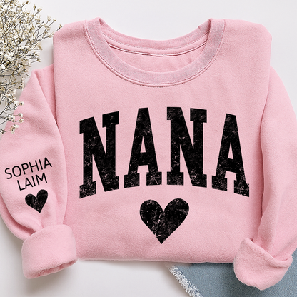 Personalized Nana Sweatshirt, Custom Name Heart Design Gift for Grandma