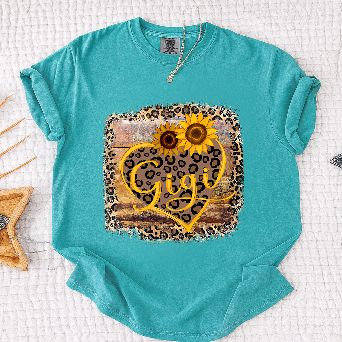 Comfort Colors Leopard Print Gigi Shirt, Personalized Sunflower Heart T-Shirt, Cute Grandmother Gift, Gigi Floral Leopard Tee, Gift for Mother's Day