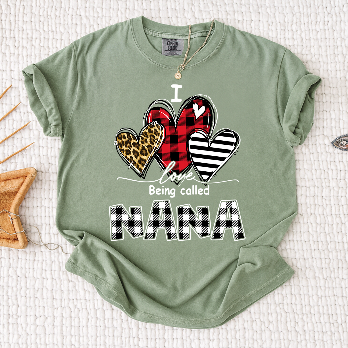 I Love Being Called Nana Leopard Print And Caro Shirt, Grandma Comfort Colors Personalized For Gift Grandma
