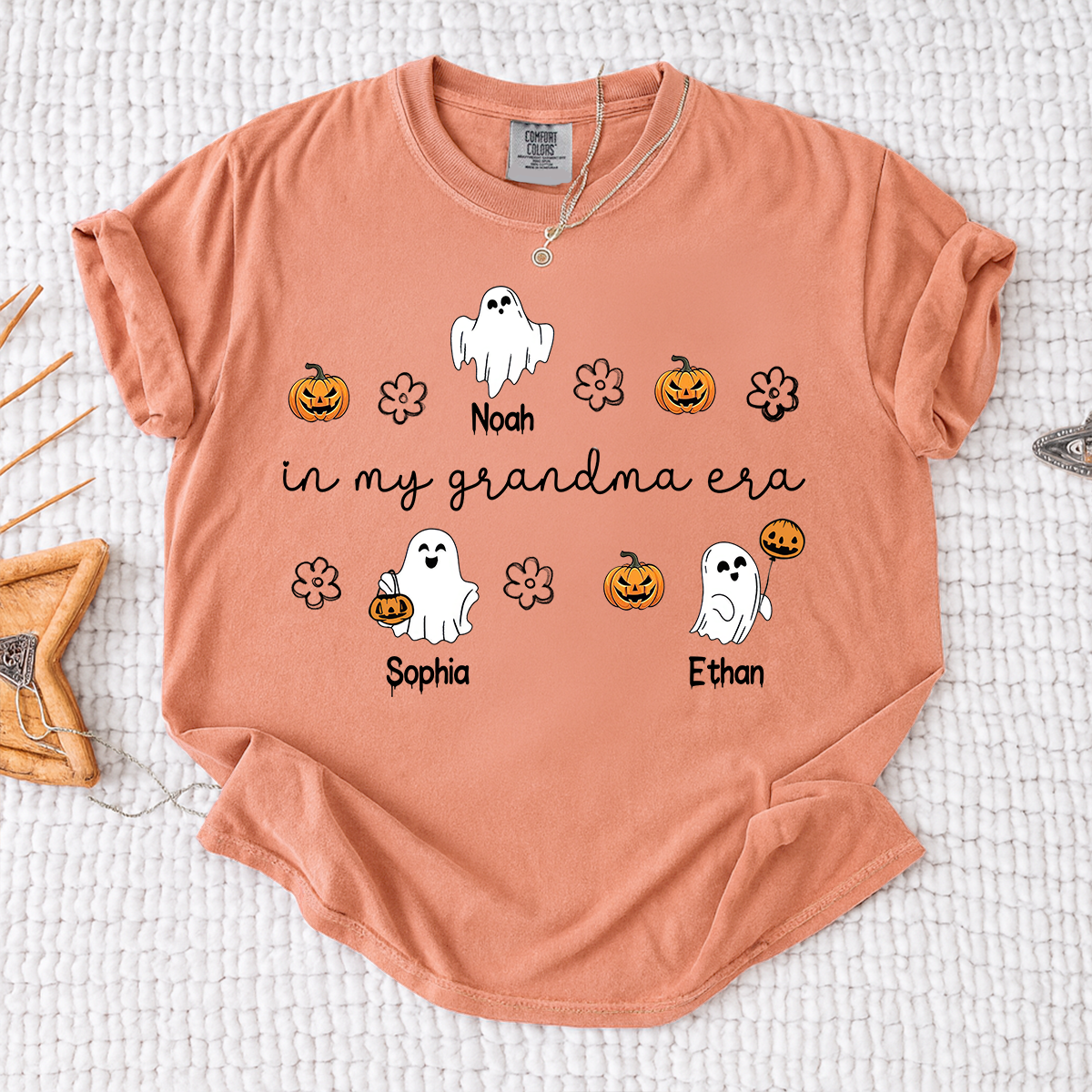 Comfort Colors® In My Grandma Era Halloween Tee, Custom Gifts for Grandma and Grandchild