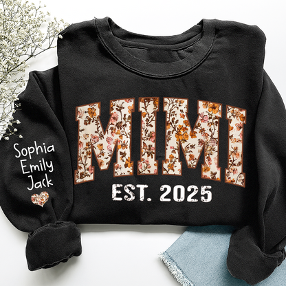 Personalized Fall Grandma, Fall Floral Sweatshirt with Name on Sleeve, Grandma Gift