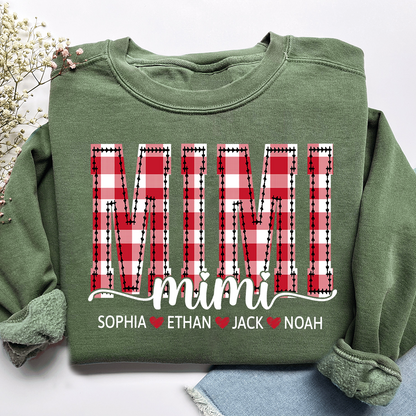 Custom Mimi Sweatshirt, Plaid Christmas Grandma Shirt with Kids Names