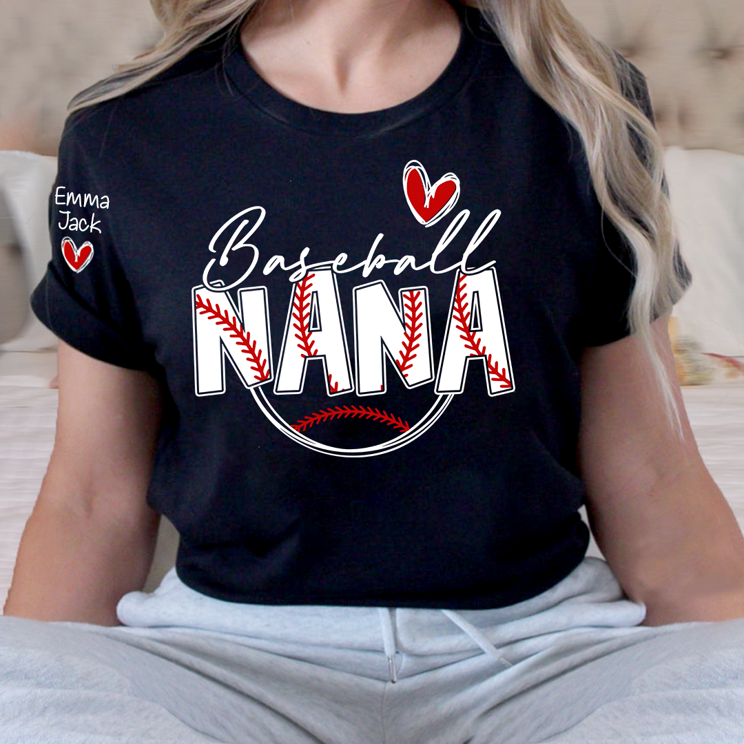 Personalized Baseball Nana T-Shirt, Custom Nana Tee for Proud Baseball Grandma, Give Grandma And Kids