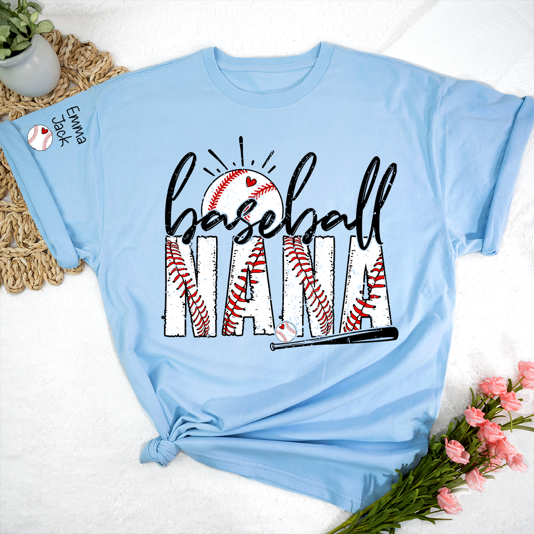 Baseball Nana Personalized T-Shirt, Varsity Style Nana Shirt for Baseball Lovers