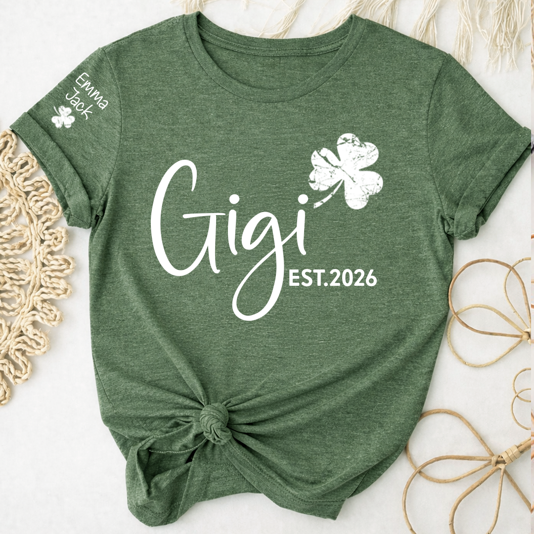 Gigi Shamrock Shirt For St Patrick’s Day, Cute Green Family T-Shirt For Grandma With The Names