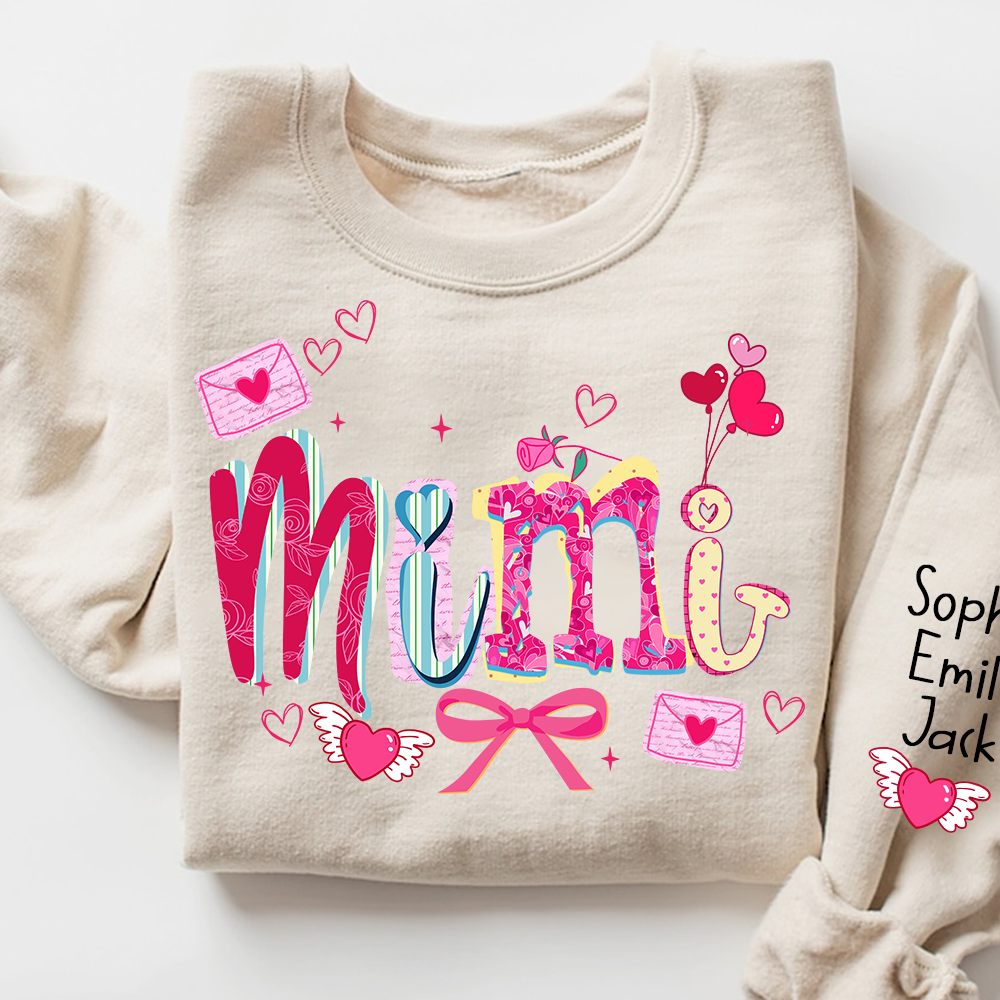 Custom Mimi Valentine Brushstroke Sweatshirt, Heart Shaped valentine Gift for Grandma And Kids