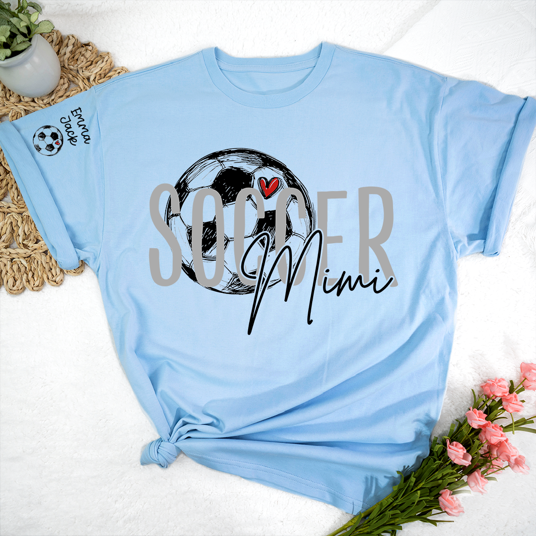 Personalized Soccer Mimi Shirt, Custom Grandkids Names and Soccerball Graphic T Shirt
