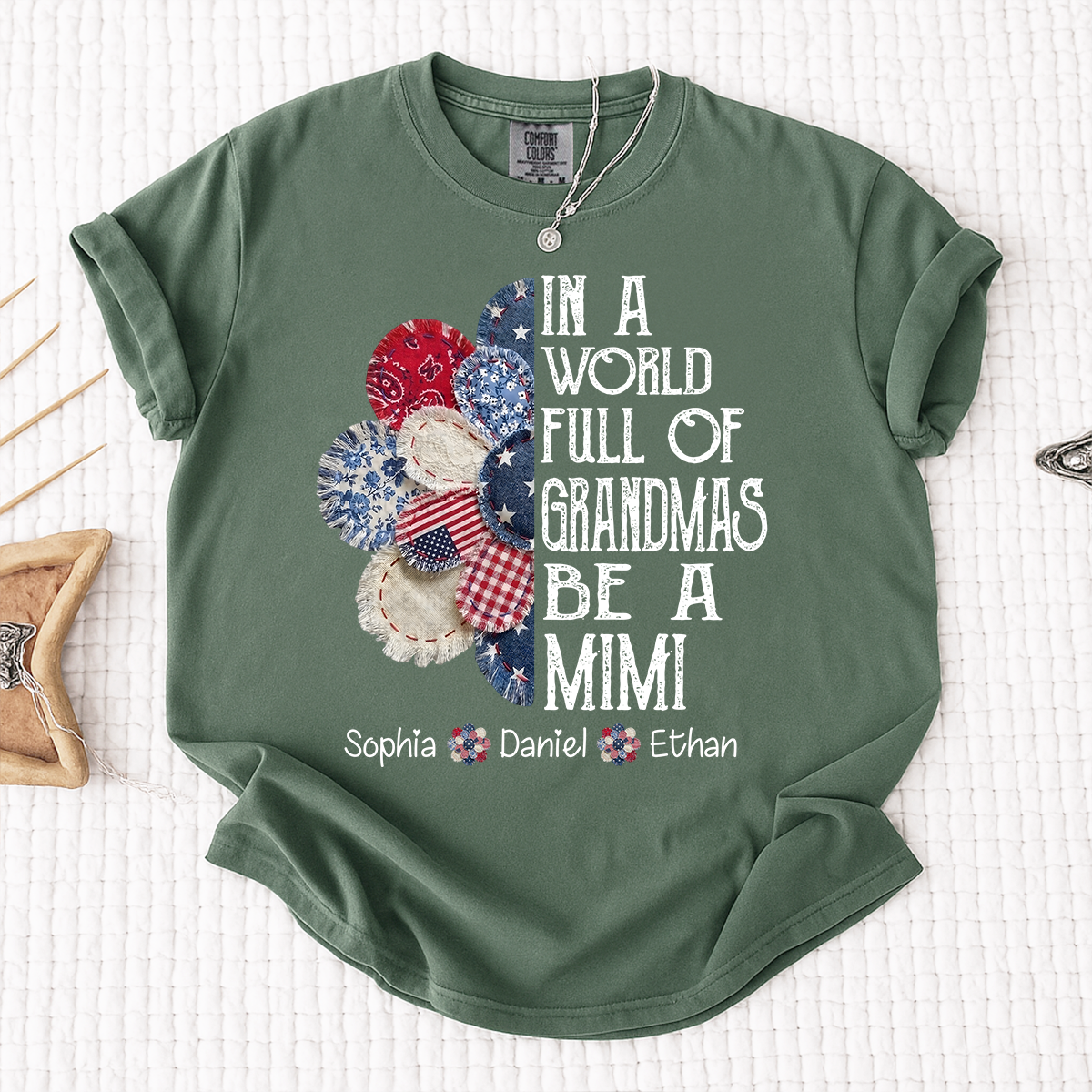 Comfort Colors In a World Full of Grandmas Be a Mimi T Shirt, Custom Family Shirt with Kids Names, Ideal for Mother's Day and Patriotic Events