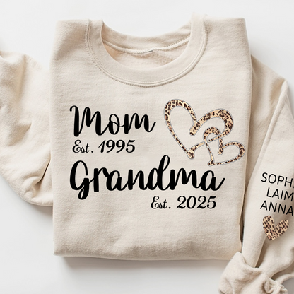 Mom Est Grandma Est personalized sweatshirt, A Loving Gift For The Family On Valentine's Day