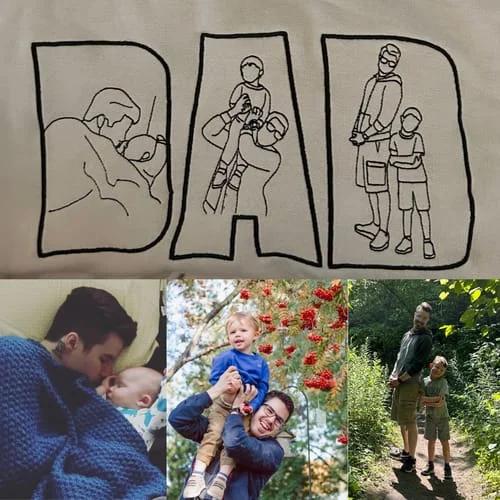 Custom Photo Portrait Embroidery Sweatshirt Gift For Dad And Mom Sweatshirt