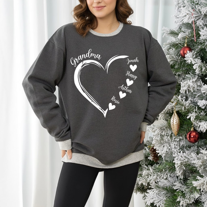 Personalized Grandma Heart Sweatshirt with Grandkids Names – Custom Family Gift