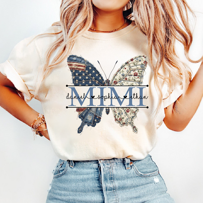 Custom Mimi Butterfly T-Shirt, Patriotic 4th of July Gift For Grandma And Kids
