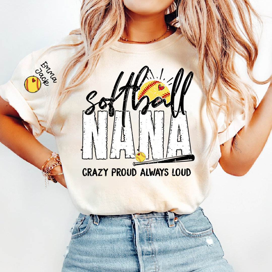 Custom Softball Nana T-Shirt, Personalized Sports Grandma Tee for Game Day