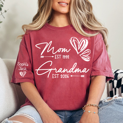 Personalized Heart T-shirt For Mom And Grandma, Founding Year With Name, Family Gift