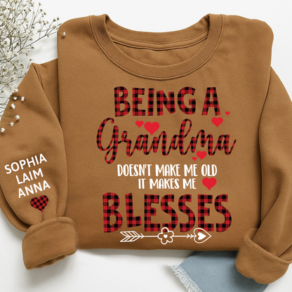 Personalized Grandma Sweatshirt, Blessed Grandma Plaid Heart Shirt with Kids Names