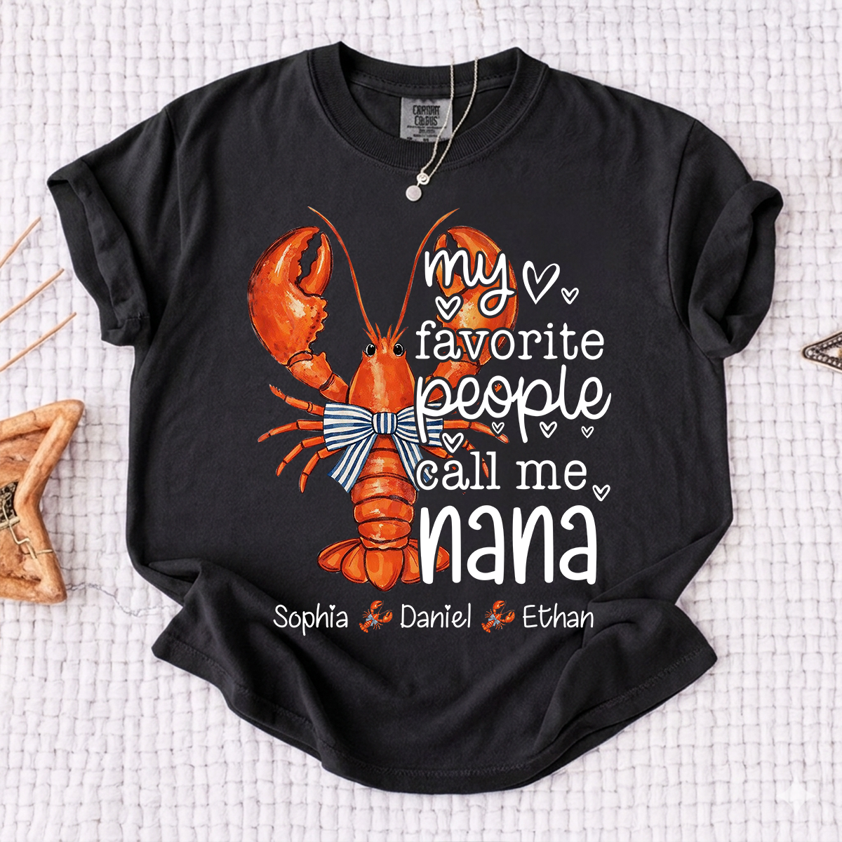 Comfort Colors® Personalized Nana Lobster Shirt, My Favorite People Call Me Nana Tee, Custom Grandkids Names T Shirt, Coastal Grandma Gift