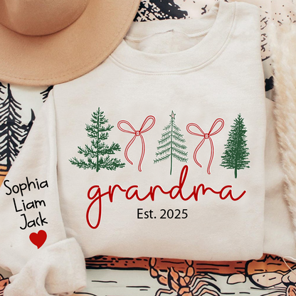Personalized Grandma Christmas Sweatshirt, Custom Tree Design with Kids Names