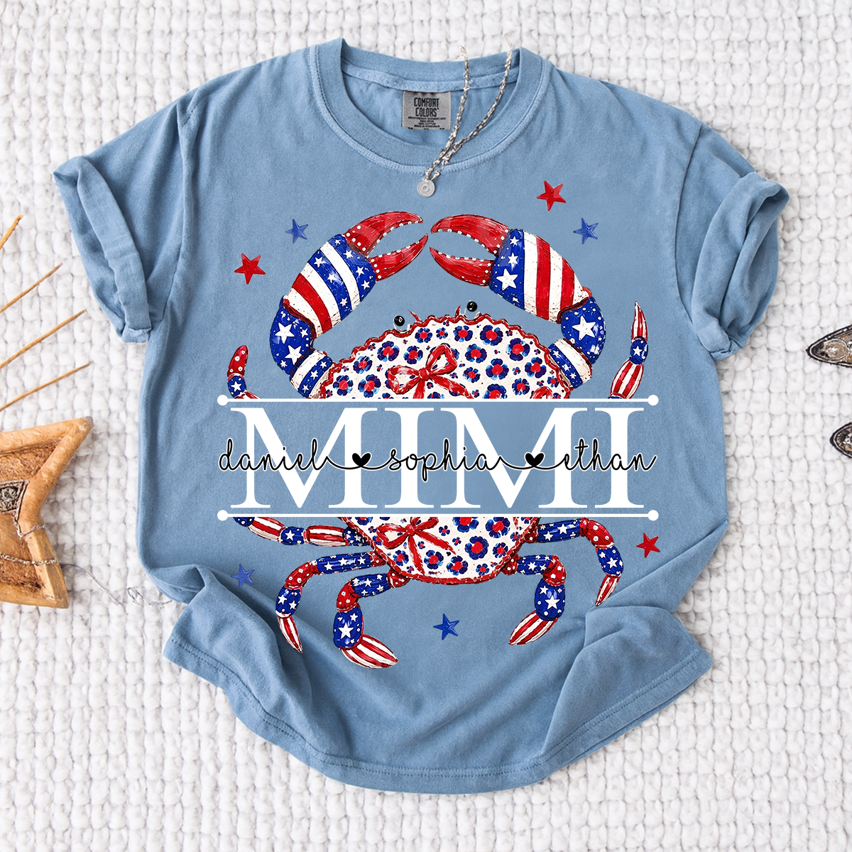 Comfort Colors® Patriotic Mimi Crab Shirt for Grandmother, Personalized 4th of July American Flag Tee