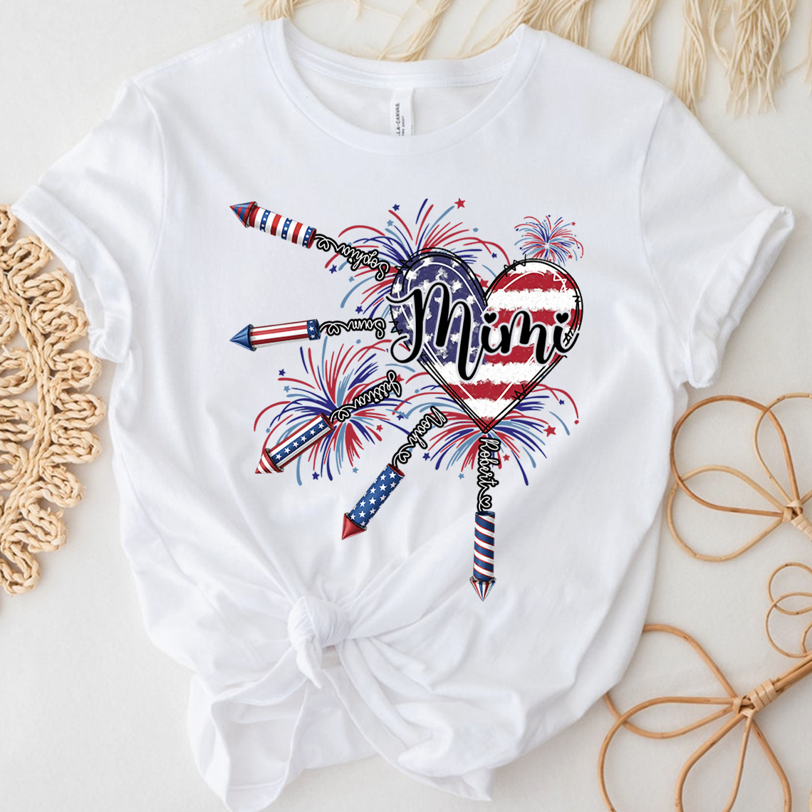 Patriotic Mimi Shirt with Firework Heart and American Flag Design for 4th of July