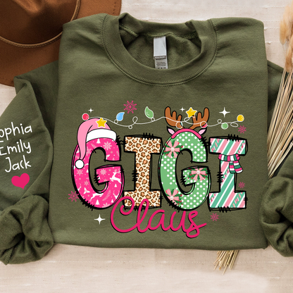 Personalized Grandma Sweatshirt, Merry Christmas Design with Grandchild's Name on Sleeve