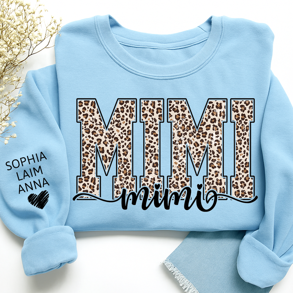 Personalized Mimi, Gift for Grandma with Leopard Heart and Custom Names