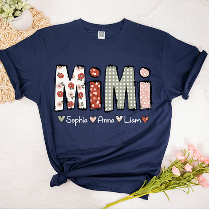 Personalized Mimi Flower 2025 Shirt, Custom Grandma With Grandkids T-Shirt