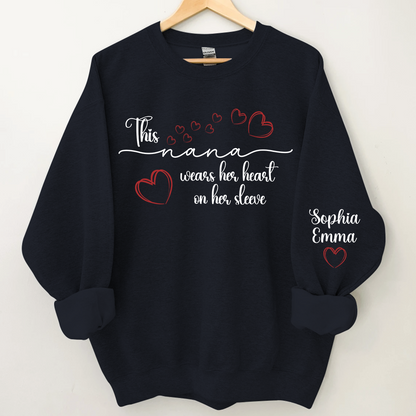 This Nana Wears Heart On Seeve With Grandkids Sweatshirt