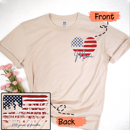 Personalized Mimi Patriotic Shirt, Custom Grandma Name USA Flag Heart T-Shirt, 4th of July Family Matching Tee for Mimi