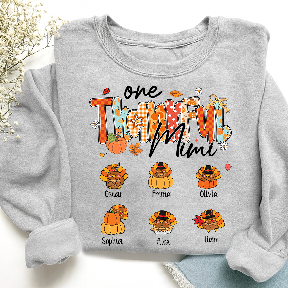Personalized One Thankful Mimi Turkey Sweatshirt, Gift for Grandma and Kids