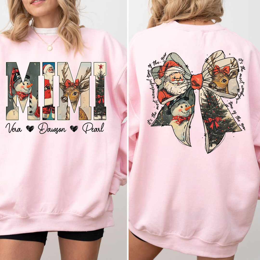 Mimi Holiday Sweatshirt, Personalized Christmas Outfit for Grandma And Kids