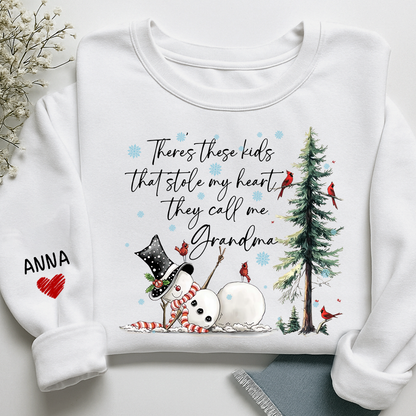 There’s These Kids That Stole My Heart They Call Me Grandma Sweatshirt, Personalized Christmas Shirt For Grandma And Kids