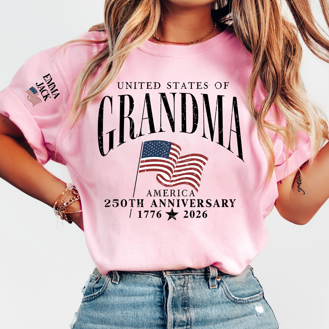 America's Semiquincentennial T-Shirt, Personalized For Gift Grandma with Kid Names