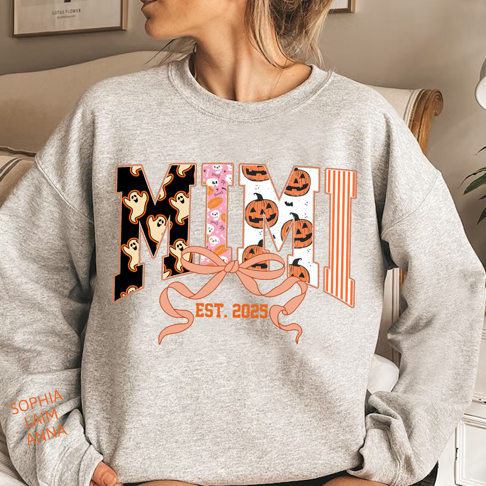 Personalized Halloween Grandma Sweatshirt, Custom Mimi And Kids Names