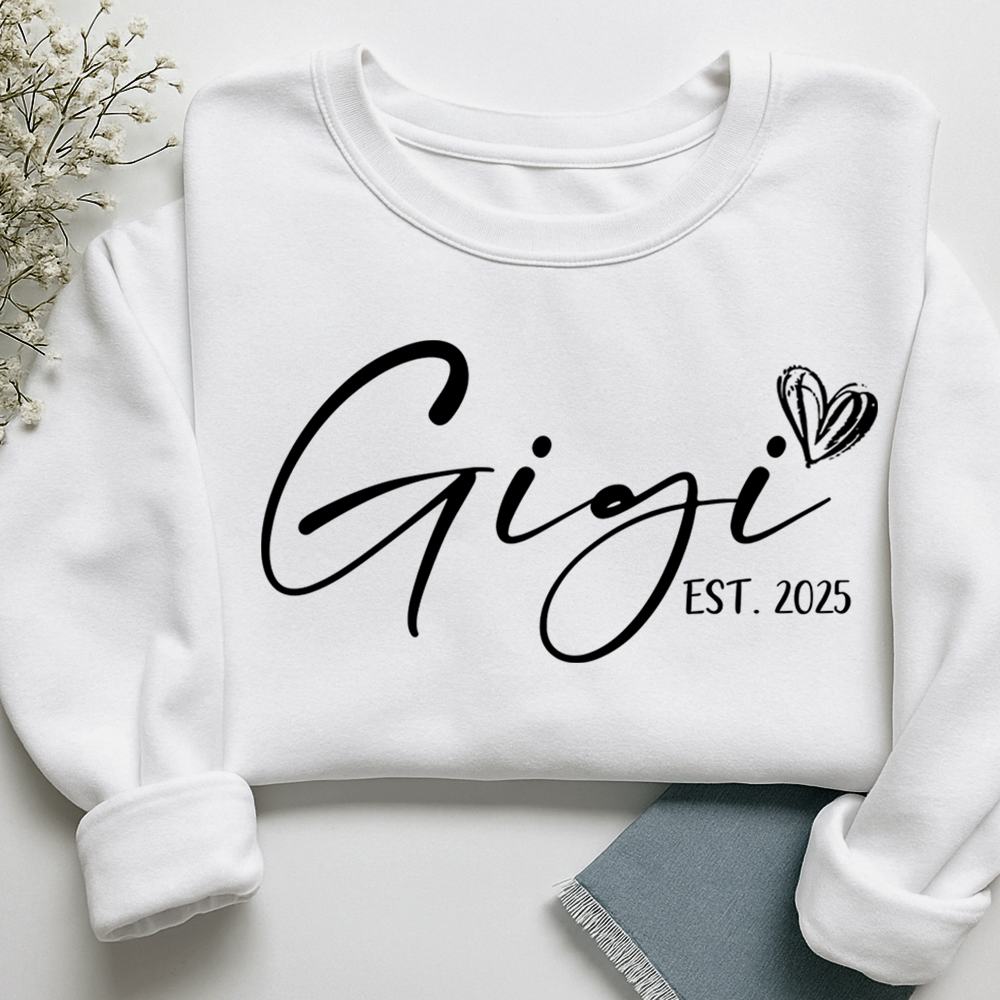 Gigi Est. 2025 Sweatshirt, Personalized Grandma Announcement Tee